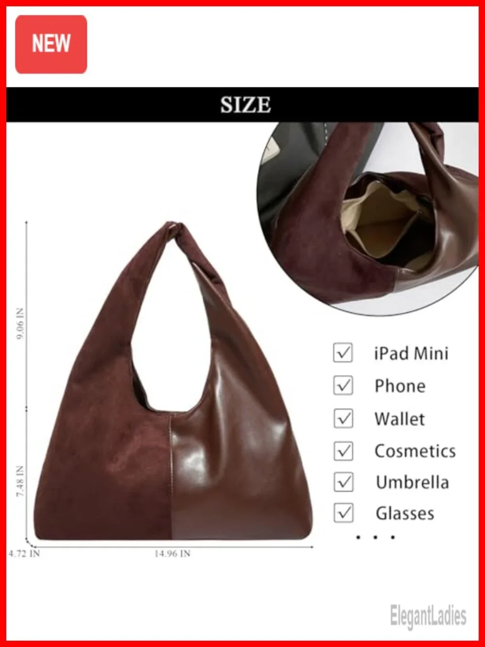 Suede Slouchy Hobo Bag Tote Handbag Faux Leather Shoulder Bag
